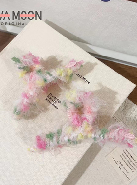 森系甜美可爱发抓彩色毛线抓夹后脑勺盘发鲨鱼夹头饰发量多女发饰