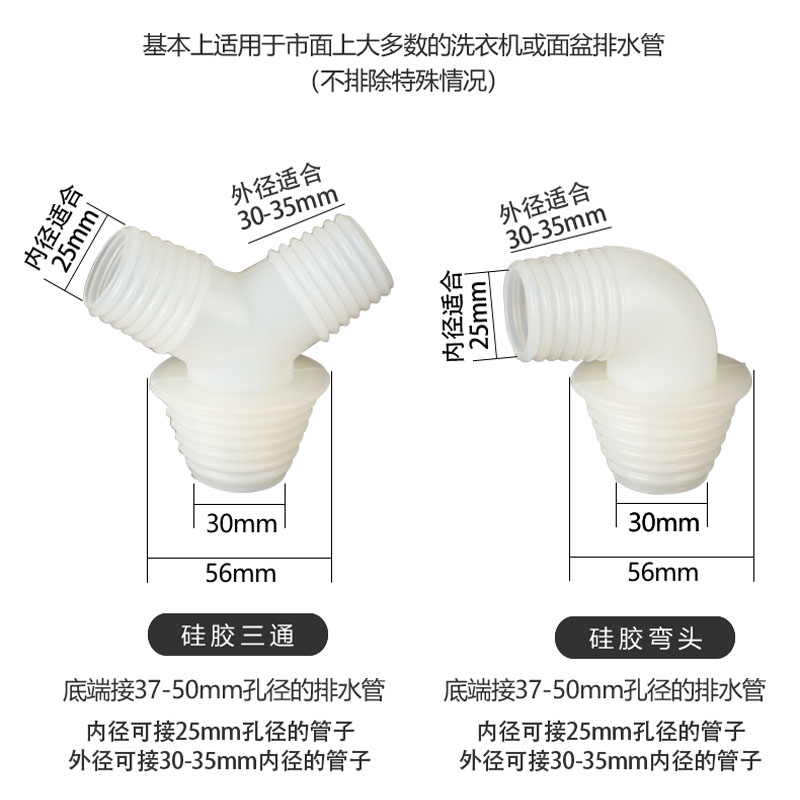 地漏三通硅胶4050pvc管下水防臭防溢水洗衣机面盆二合一排水接头-图0