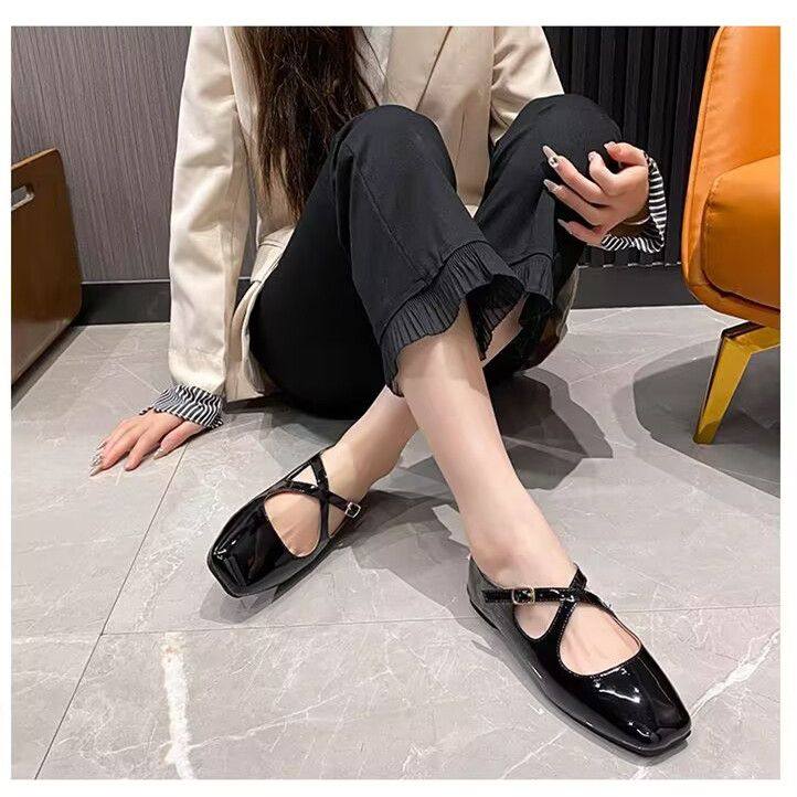 洛可千金2026春秋新款法式方头交叉扣带珍鞋女浅口平底单鞋,淘宝优惠券,粉丝福利购,淘宝优惠卷