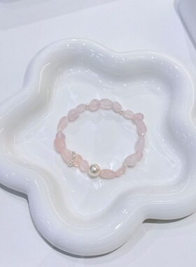 2026新款不规则天然粉晶施家珍珠弹力绳手链女百搭精致仙女风手饰