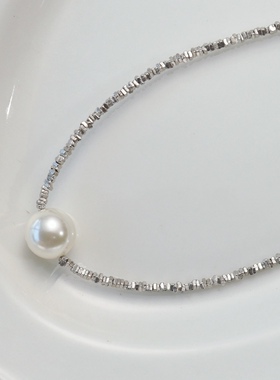 2026新款s925纯银碎银项链小众设计碎银子天然珍珠高级感锁骨链女
