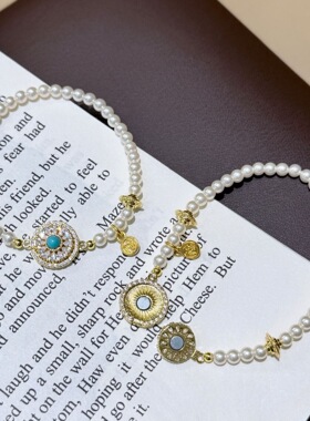 2026新款施家珍珠满钻太阳纹圆牌手链女镶钻轻奢高级百搭气质手饰