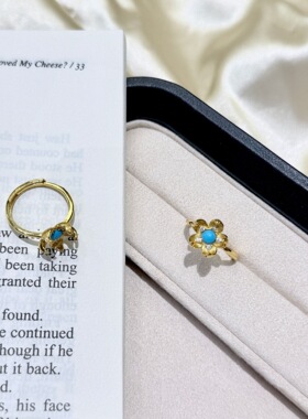 2026新款电镀真金闪钻拉丝金色立体小花戒指女简约精致高级感指环