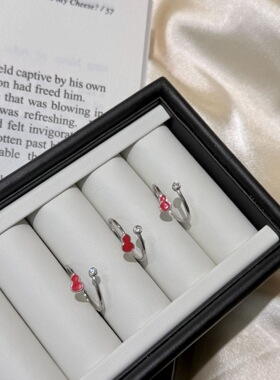 2026新款s925纯银纤细点钻滴釉红色葫芦开口戒指女极简新中式指环