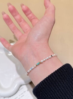 2026新款天然淡水珍珠彩色隔片彩虹豆豆手链女小众时尚高级感手饰