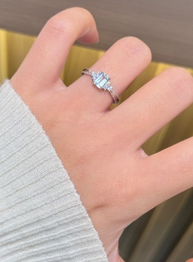 25新款天然托帕石闪钻方糖银戒指女精致小众百搭简约轻奢高级指环