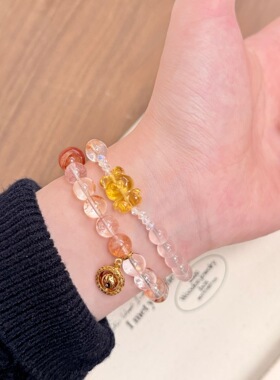 2026新款天然南红金珠沙天然粉晶蜜蜡小熊手链女小众百搭转运手串