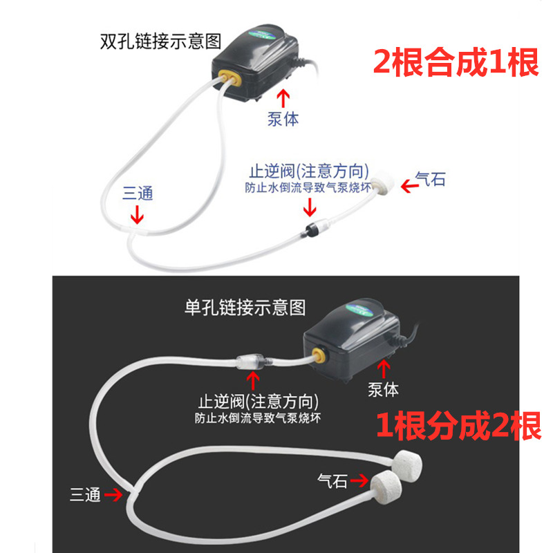 鱼缸冲氧泵静音可调式双孔省电增氧机sb748 848双头加氧气冲氧气