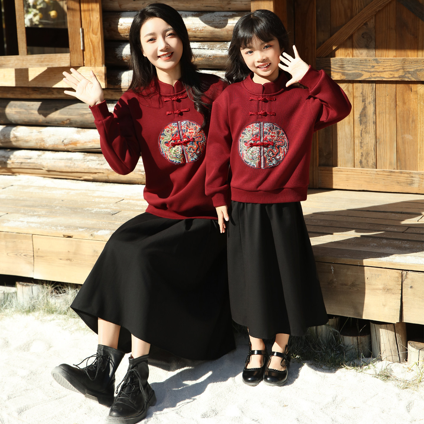 亲子装秋冬中国风汉服卫衣一家三四口家庭套装母女裙子春节表演服,淘宝优惠券,粉丝福利购,淘宝优惠卷