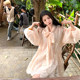 Yu Xiaoping draped jasmine small fresh bow tie sweet tencel embroidered dress loose skirt