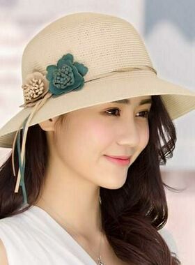 休闲帽子女春夏季防晒出游草帽夏天时尚百搭沙滩遮阳帽网红太阳帽