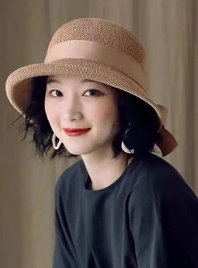 卷边小沿帽子女春夏季拍照时尚百搭渔夫帽户外登山遮阳帽韩版礼帽