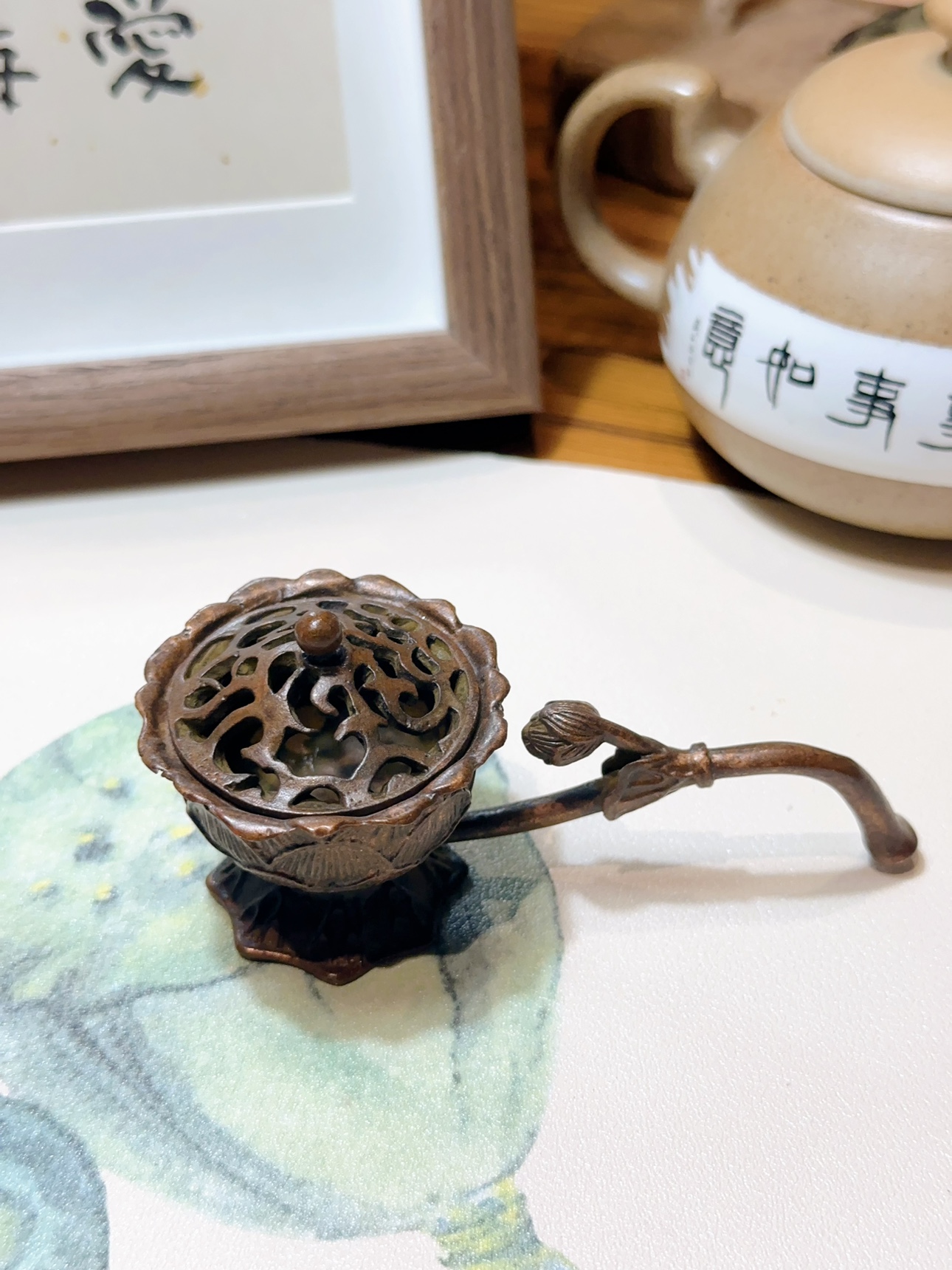 「喜舍手作」新中式禅意纯铜莲花檀香熏炉手持塔香炉茶宠摆件迷你-图2