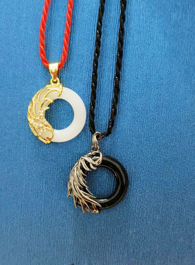 复古天使与恶魔情侣项链时尚黑白琉璃吊坠男女一对平安扣古风项链