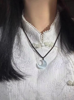抖音同款白月光月亮项链女ins潮小众设计感中式月牙吊坠锁骨链女