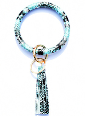 圣诞新款PU手环亚马孙跨境流苏手镯钥匙扣豹纹太阳花蛇纹手圈