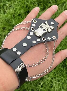 朋克多层手链套装PU骷髅铆钉哥特手环街舞饰品情侣加戒指手链