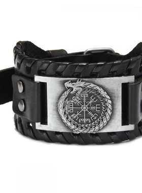 欧美复古八卦宽皮真PU皮手链 男士调节表带扣头编织表带扣手链