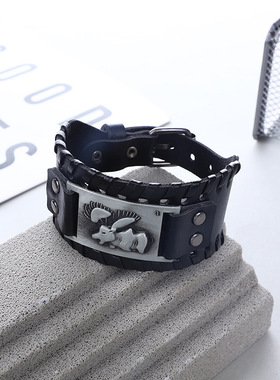 北欧复古维京小兔子狼头手环挪威雷神幸运兔手链头层皮手镯