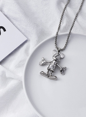 卡通米老鼠米奇项链男肢体可动钛钢项链女简约百搭网红情侣吊坠饰