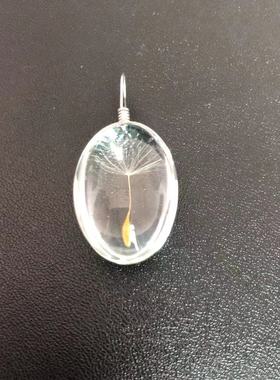 许愿蒲公英吊坠 永生花四叶草时光宝石玻璃项链森女系干花锁骨链