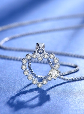 纯正镀白金爱心形高级感刻字吊坠