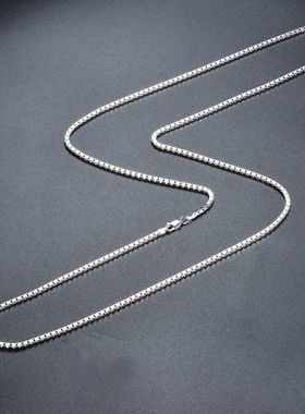 意大利925纯银加粗加长盒子项链 男士大吊坠的配链 女士长毛衣链