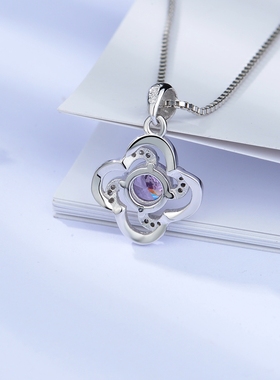 纯正s925纯银项链女绽紫钻紫水晶