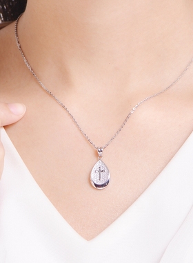 纯银镶钻十字架吊坠水滴项链男女