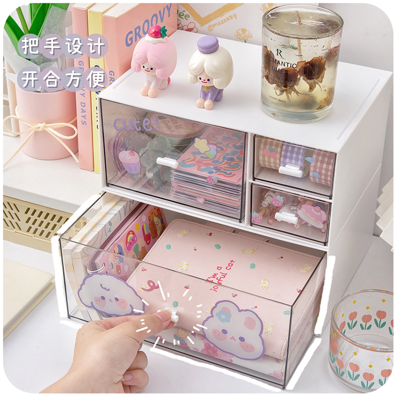 书桌收纳盒ins学生桌面透明抽屉办公笔筒柜文具手帐整理箱置物架 - 图2