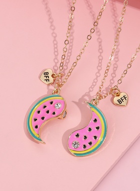 圆形笑脸BFF磁铁相吸闺蜜项链磁吸二人一对双人一人一半学生吊坠