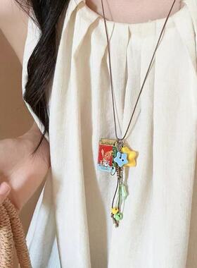 夏天黄色星星独特漂亮项链长款装饰女款学生党小众精致吊坠配饰女