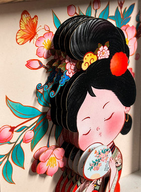 天津杨柳青画社哪吒仕女小立体画