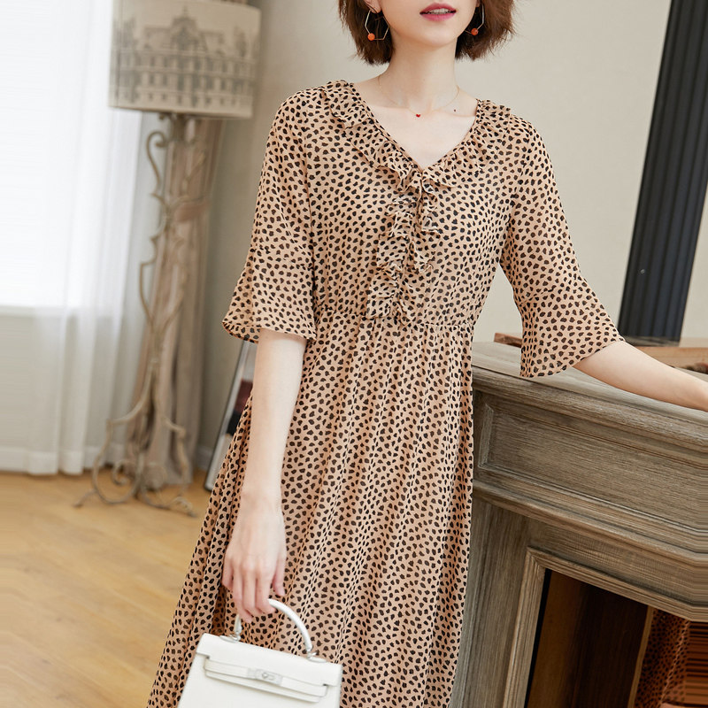 名人瑞裳2019夏季新款波点雪纺仙女 名人瑞裳连衣裙