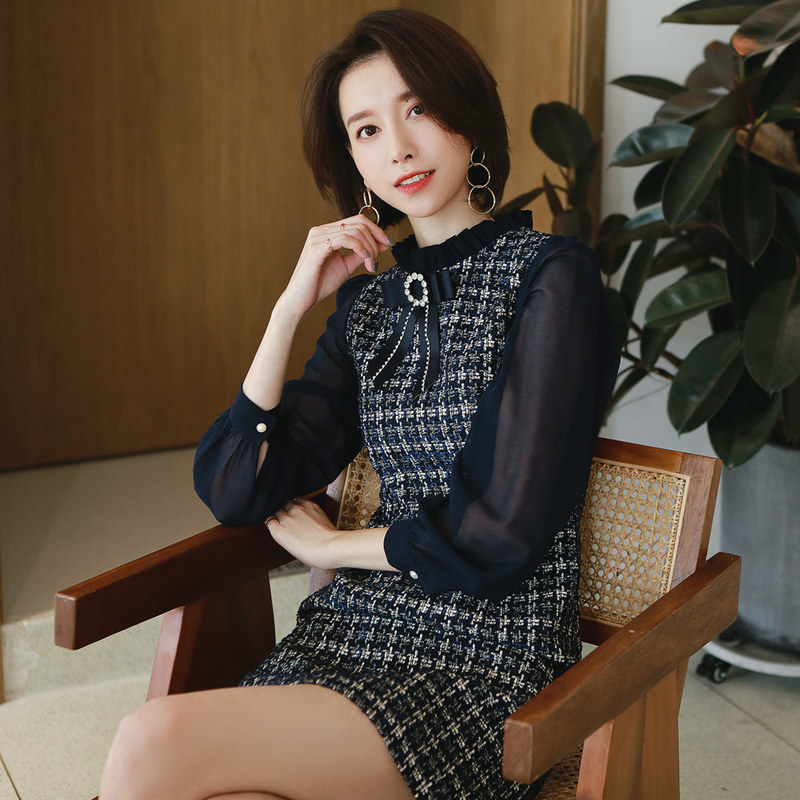 名人瑞裳春秋2019新款蝴蝶结连衣裙 名人瑞裳连衣裙