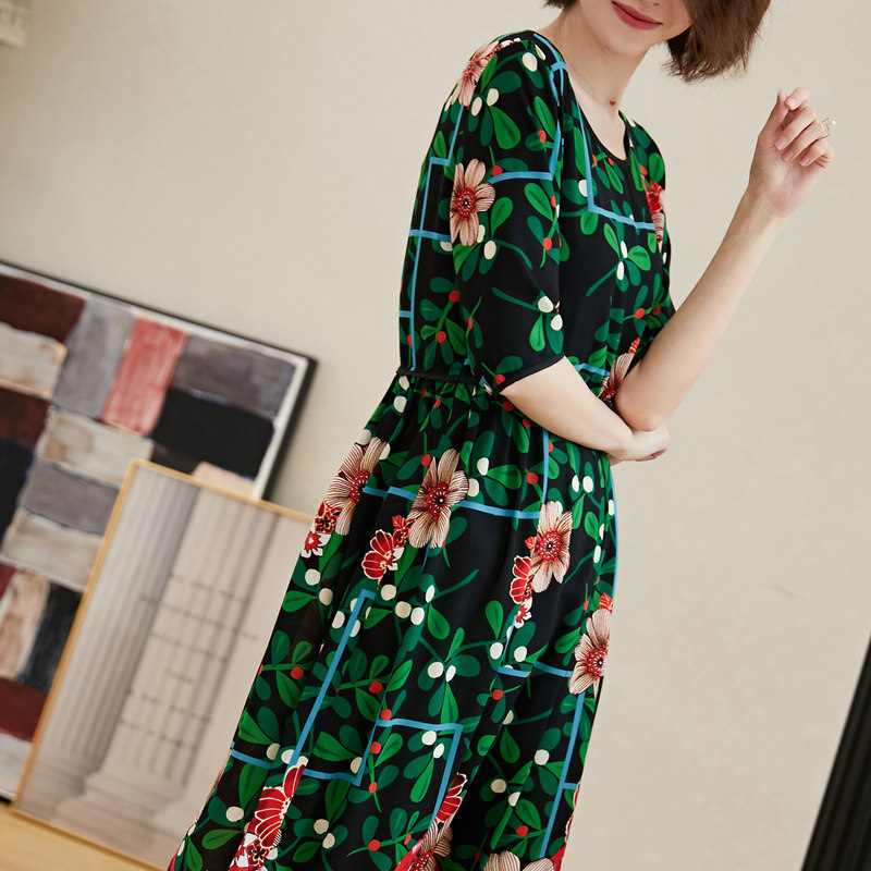 名人瑞裳2019新款夏印花雪纺流行 名人瑞裳连衣裙