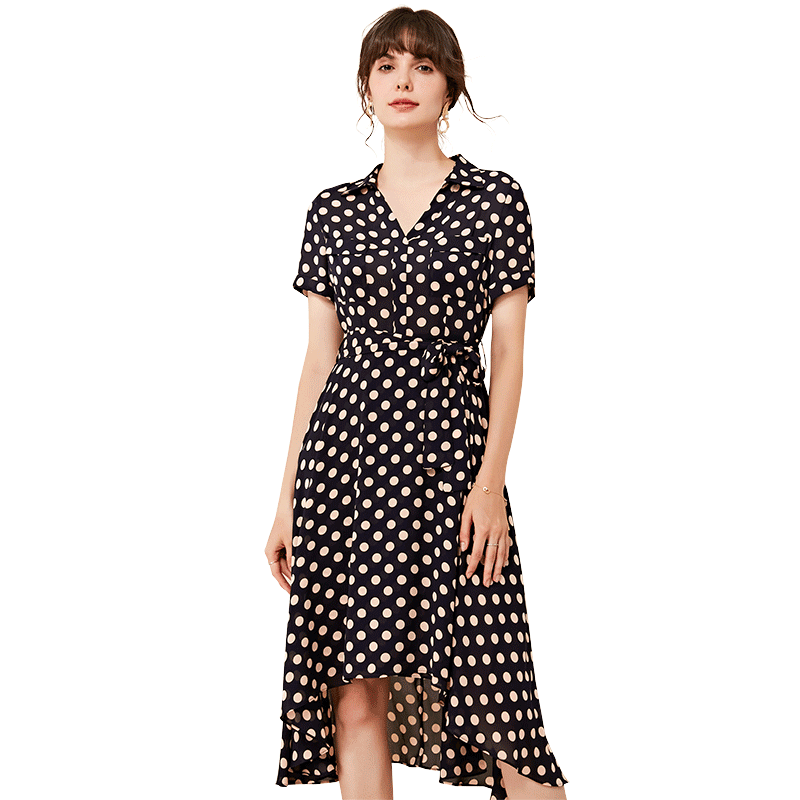 名人瑞裳2020新款夏天雪纺波点裙子 名人瑞裳连衣裙