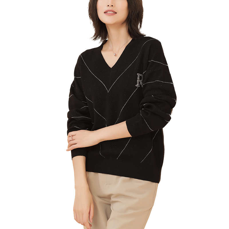 名人瑞裳2019秋冬新款v领长袖毛衣 名人瑞裳毛衣