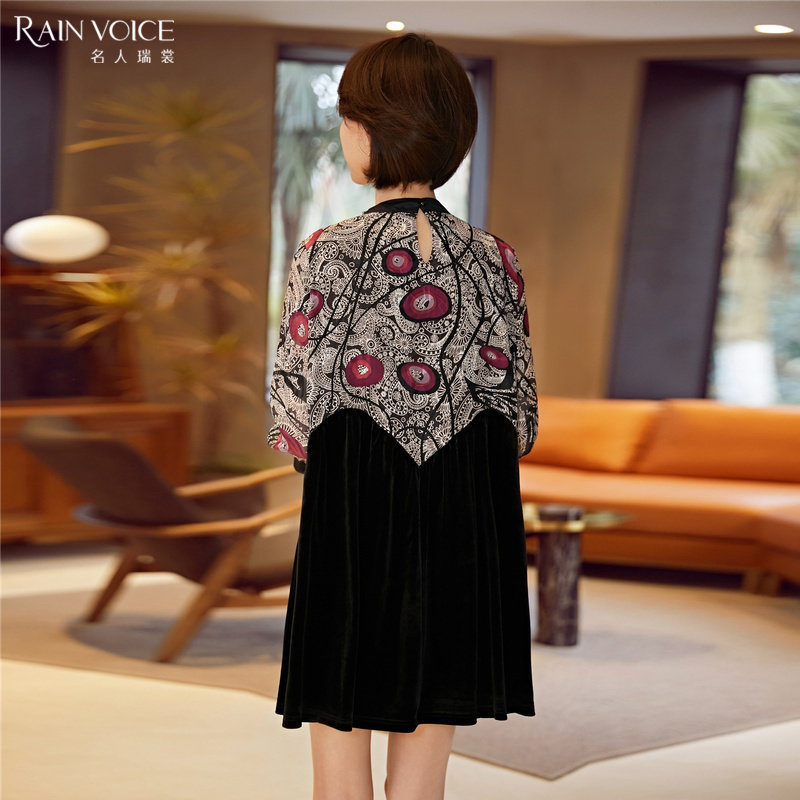 名人瑞裳春秋2019新款丝绒连衣裙 名人瑞裳连衣裙