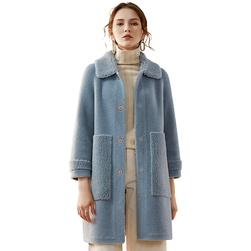 名人瑞裳2019冬季新款颗粒绒大衣 名人瑞裳皮草