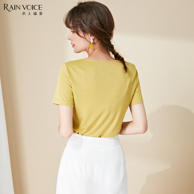 名人瑞裳2021夏季新款针织v领t恤 名人瑞裳毛针织衫