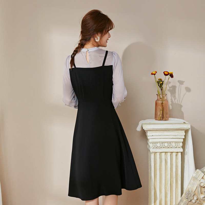 名人瑞裳假两件套2020新款秋连衣裙 名人瑞裳连衣裙