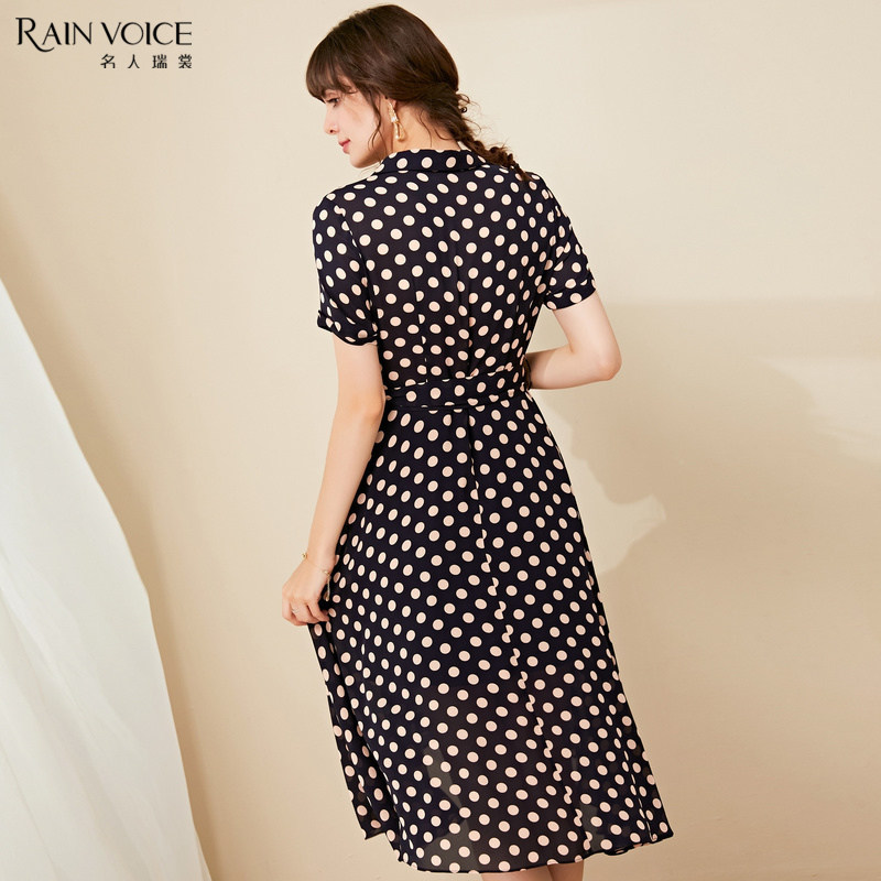 名人瑞裳2020新款夏天雪纺波点裙子 名人瑞裳连衣裙
