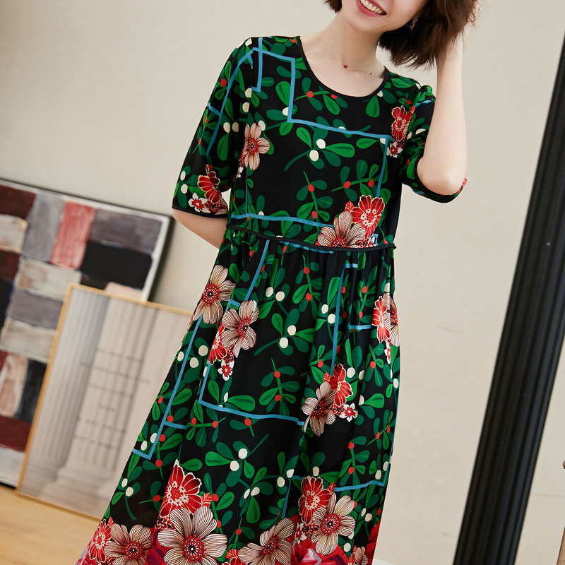 名人瑞裳2019新款夏印花雪纺流行 名人瑞裳连衣裙