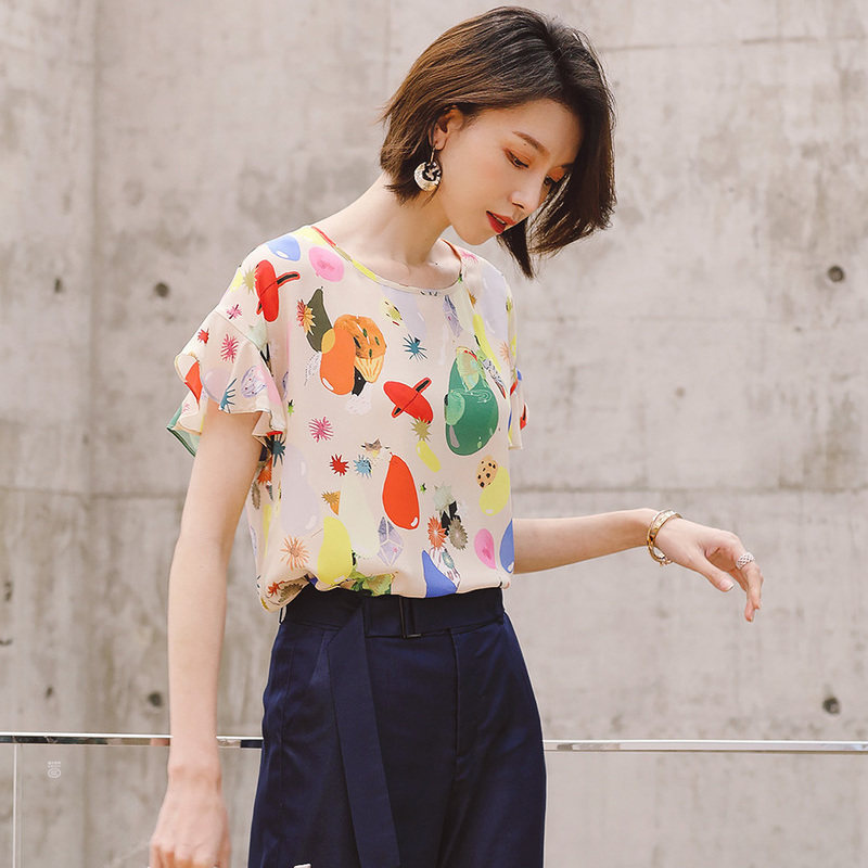 名人瑞裳女短袖桑蚕丝2018新款t恤 名人瑞裳T恤