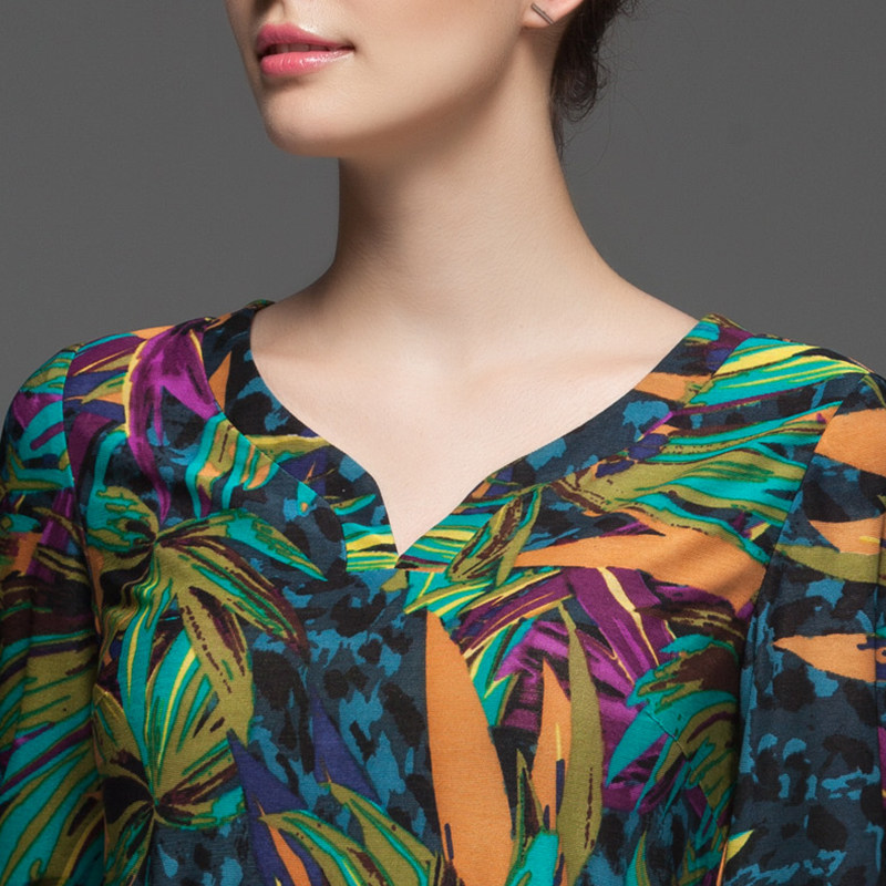 名人瑞裳v领长袖印花连衣裙 名人瑞裳连衣裙