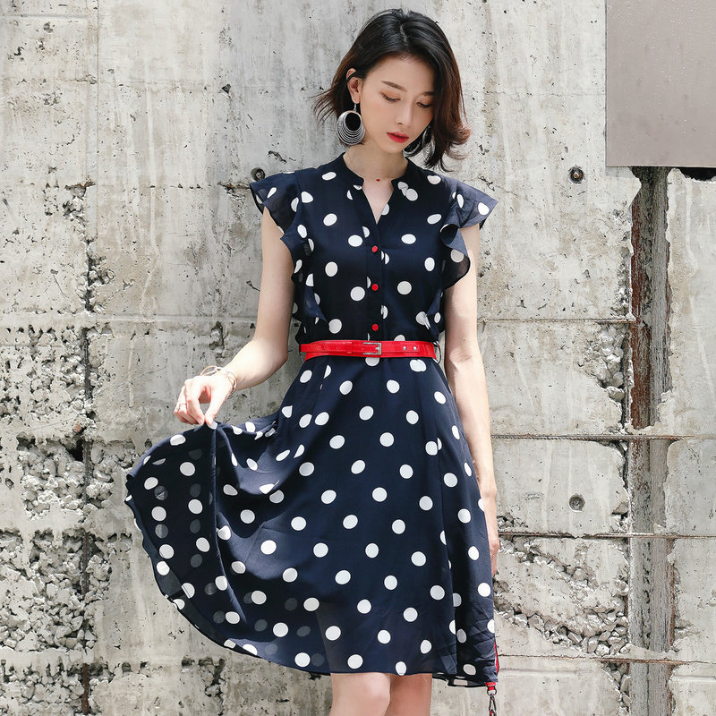 名人瑞裳雪纺女夏2018新款波点长裙 名人瑞裳连衣裙