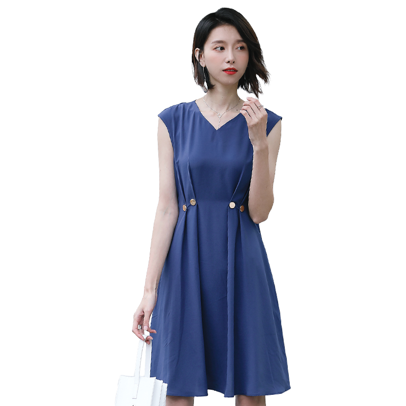 名人瑞裳2018夏季新款纯色雪纺长裙 名人瑞裳连衣裙