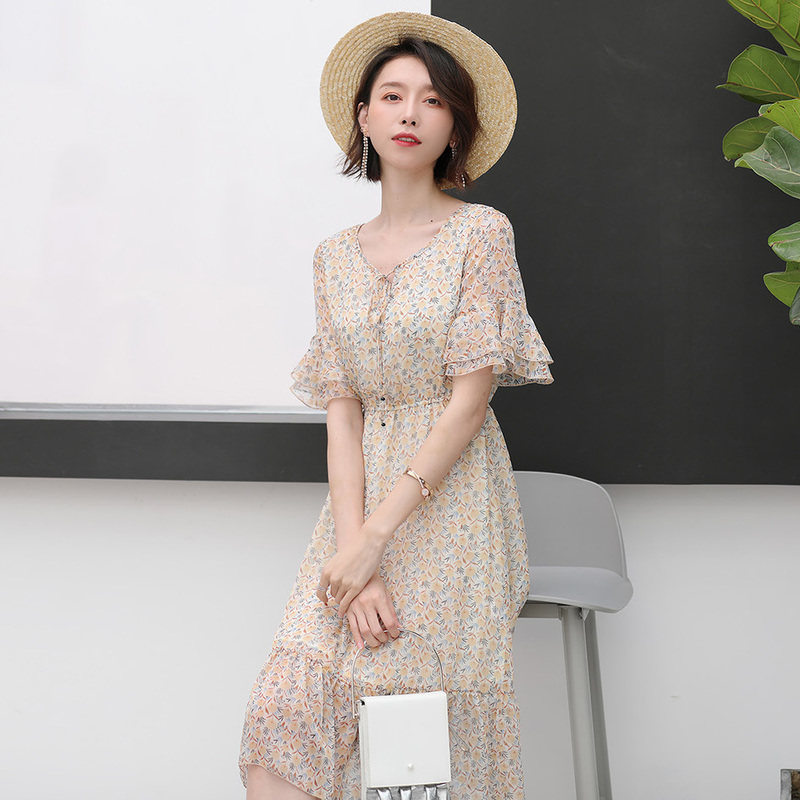 名人瑞裳2018夏季新款碎花雪纺长裙 名人瑞裳连衣裙