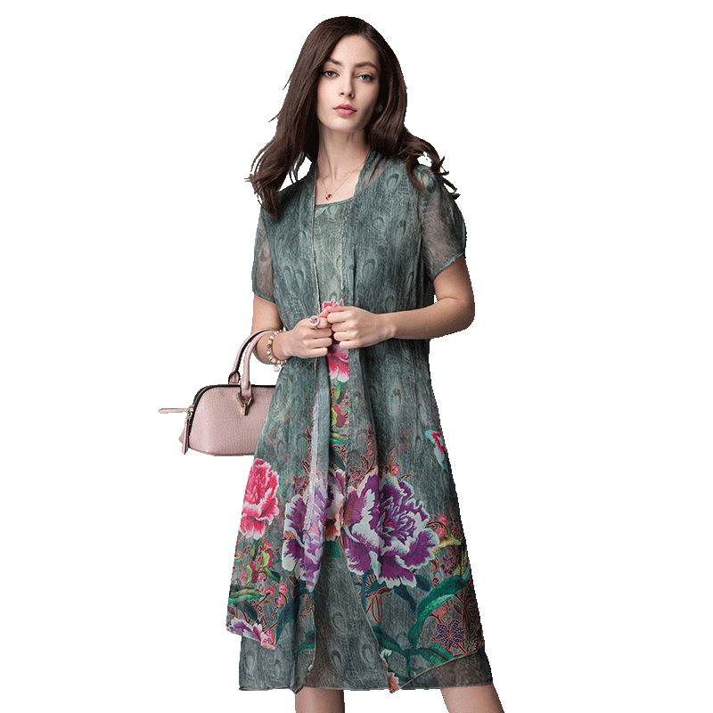 名人瑞裳2017夏装新款气质长款印花 名人瑞裳连衣裙